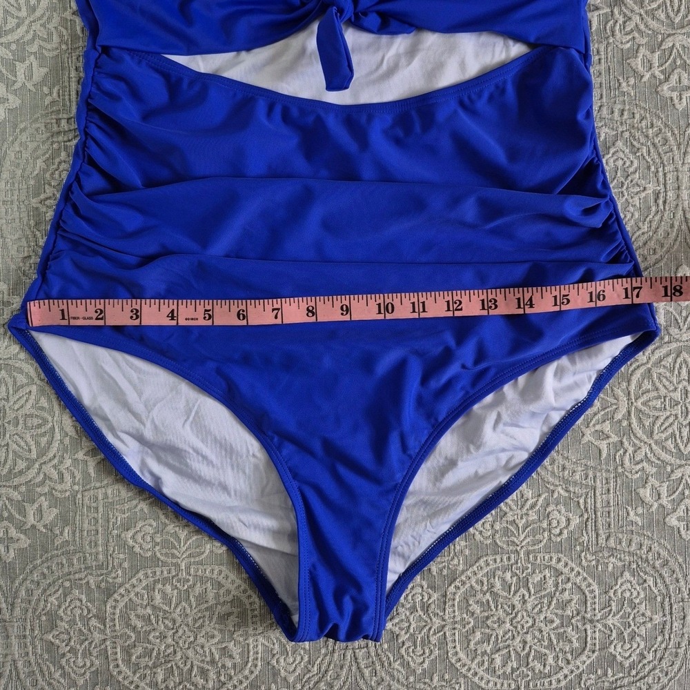 Eomenie Womens Blue Ruched Cutout One Piece Swimsuit Size XL NWT - Picture 4 of 6